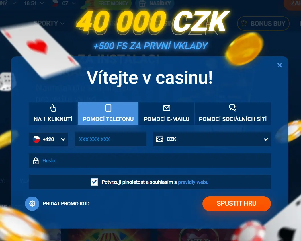 Registrační okno Mostbet se čtyřmi záložkami — Na 1 kliknutí, Pomocí telefonu, Pomocí e-mailu, Pomocí sociálních sítí